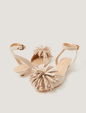 Pom Pom Ankle Strap Kitten Heel Sandals Ivory female - Monsoon - FashionsVida