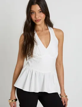 Womens Halter Poplin Peplum Top - White - Size 14 Uk - Boohoo - FashionsVida