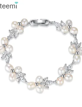 LUOTEEMI Elegant CZ Freshwater Pearl Bracelet Luxury Cubic Zirconia Women Flower Bridal Wedding Engagement Bracelets Jewellery - Aliexpress - FashionsVida