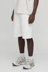 Herren Basic Entspannt Geschnittene Denim-Shorts White Größe 30