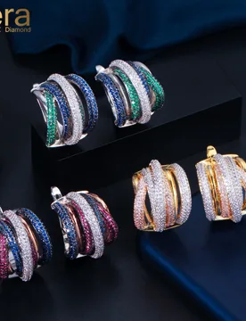 Pera Luxury Designer Micro Full Colorful CZ Stone Wedding Engagement Geometry Shape Hoop Clasp Earrings for Brides E730 - Aliexpress - FashionsVida