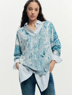 Pull col en v à motif abstrait BLUE XL female - Desigual - FashionsVida