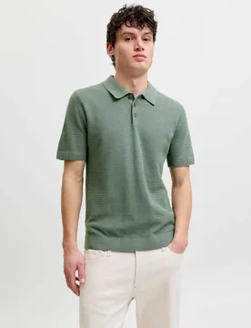 Pure Cotton Knitted Polo Shirt Blue Mix male - Jack & jones - FashionsVida