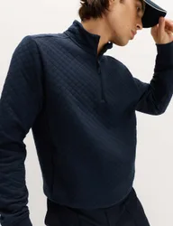 Cotton Blend Quilted Funnel Neck Sweatshirt Navy male