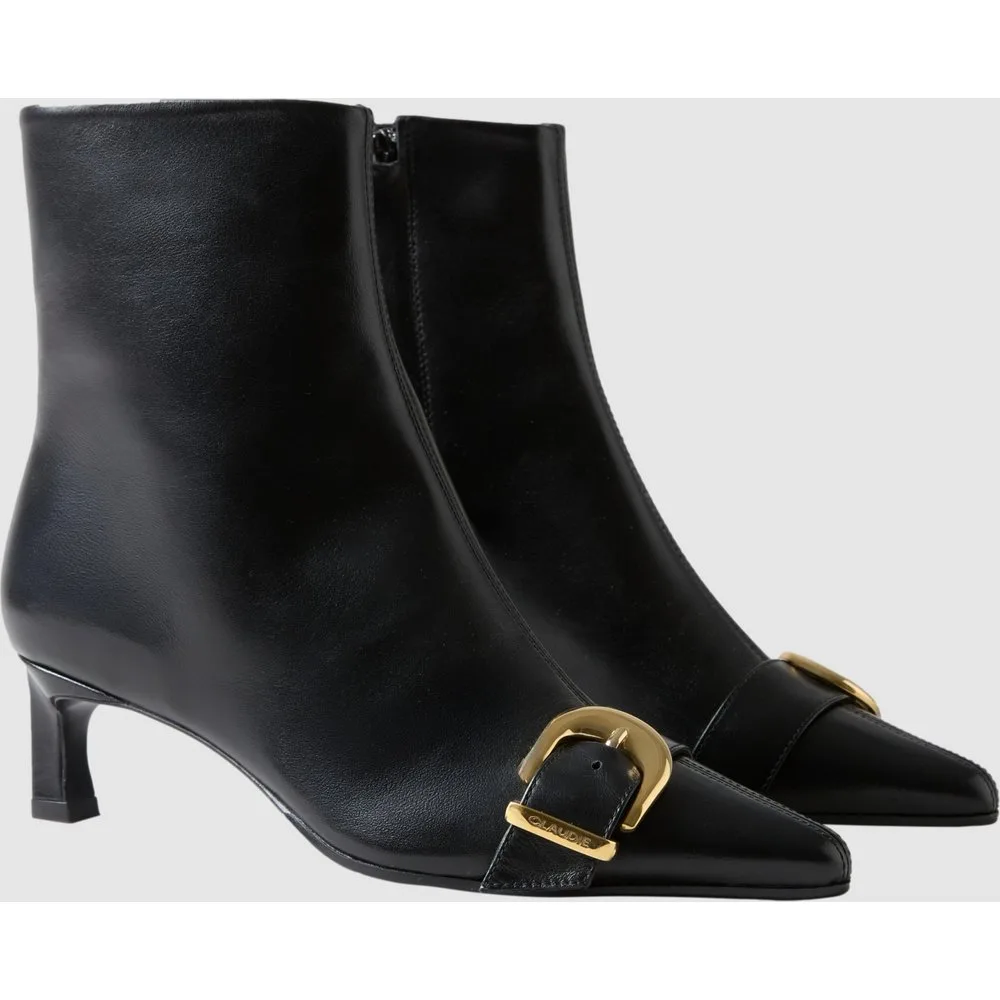 Botines básicos de mujer de piel con tira y hebilla dorada - CLAUDIE PIERLOT - FashionsVida