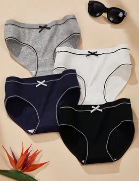 Juego de 4 bragas minimalistas de estilo japonés con acanalado, ropa interior cómoda para mujeres - Shein - FashionsVida