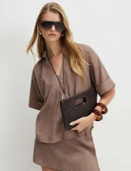 Linen Blend Collared Shirt Beige female