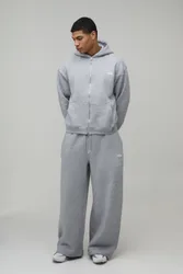 Herren Oversized Boxy Herren Sport Kapuzen-Trainingsanzug mit Reißverschluss und weiten Beinen Grey Marl Größe 4XL
