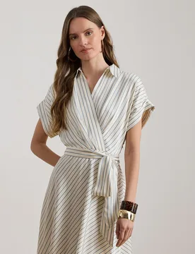 Vestido midi cruzado de manga corta - Lauren Ralph Lauren - FashionsVida