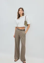 Gerade Hose mit Leineneffekt und Gürtel Braun 40