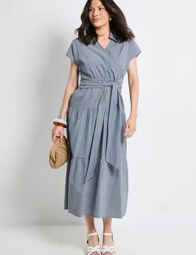 Womens Tiered Tie Waist Midaxi Dress - Indigo Blue Cotton - Size 16 Uk - Principles - FashionsVida