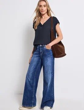 V-Neck Blusenshirt female Blau
