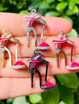 Pcs Pink Ribbon High Heel Shoes Charms Breast Cancer Awareness Gold-Plated Bling Pendants for Women Bracelet Necklace Making - Aliexpress - FashionsVida
