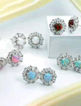 Sterling Silver Pear Cut Diamond Earring Studs for Ladies Fire Opal Halo Stud Earrings - Aliexpress - FashionsVida