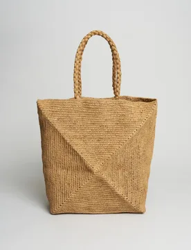 Shopper Bag in rafia naturale con struttura geometrica con manici intrecciati - Sovani - FashionsVida