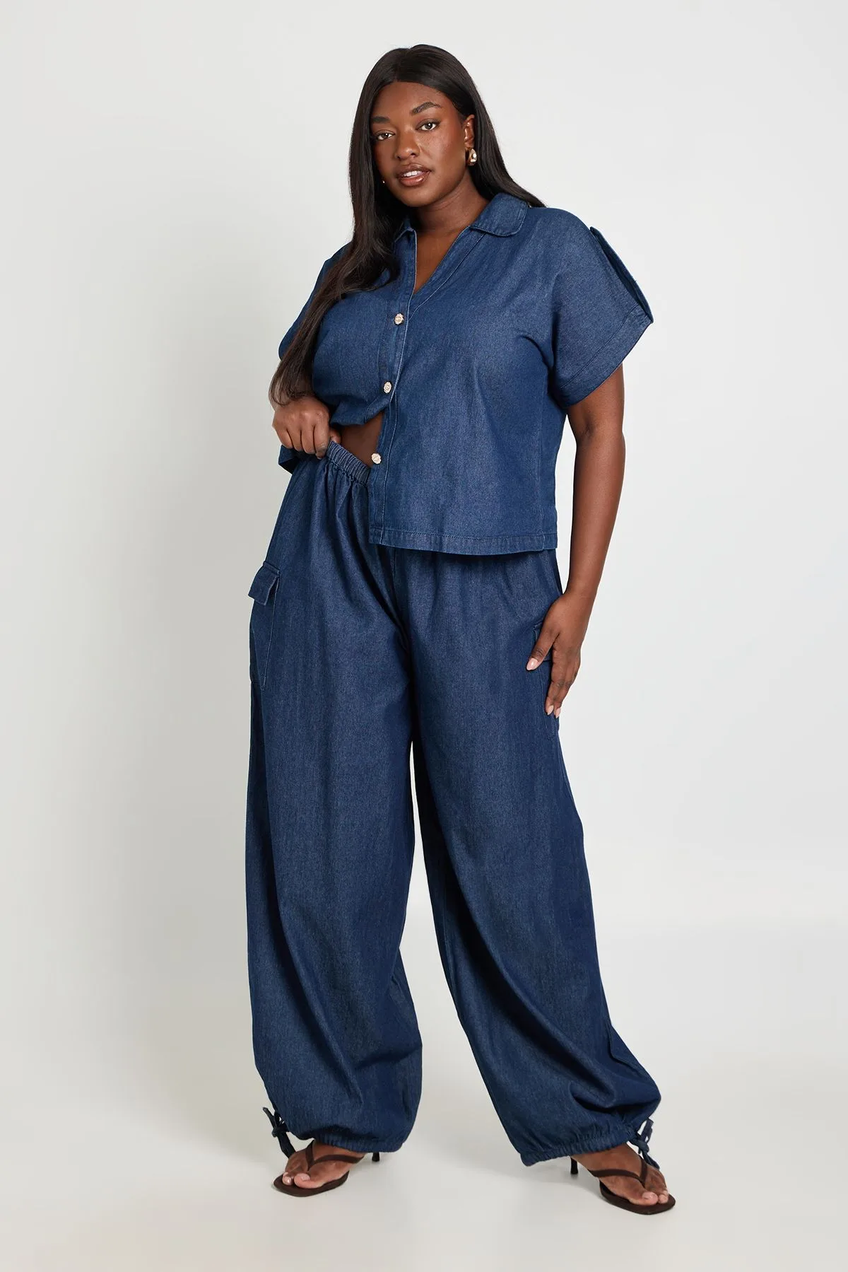 Womens Plus Chambray Balloon Trouser - Indigo Blue - Size 18 Uk - Boohoo - FashionsVida