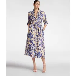 Vestido midi camisero estampado con cinturón