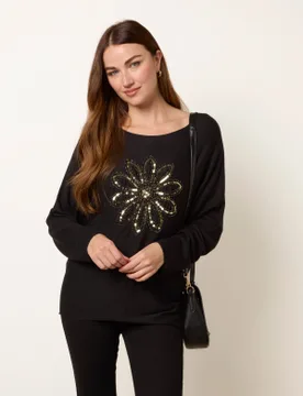 Embroidered Sequin Flower Top - ONE / BLACK - female - Blue Vanilla - FashionsVida