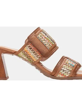 Zapatos mujer sandalias de tacón tipo mule en piel y rafia - Hispanitas - FashionsVida