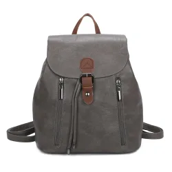 Women's Front Zip Detail Faux Leather Drawstring Backpack Bag in Dark Grey - Dark Grey - Size: One Size