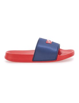 Ciabatte Rosse con Fascia a Contrasto Blu 28