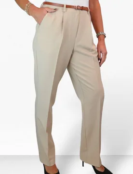 Women's Smart Tapered Leg Belted Trouser in Beige Size: 8 - Beige - Size: 8 - Paulo Due - FashionsVida