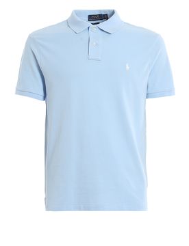 Polo slim fit in cotone piqué azzurra