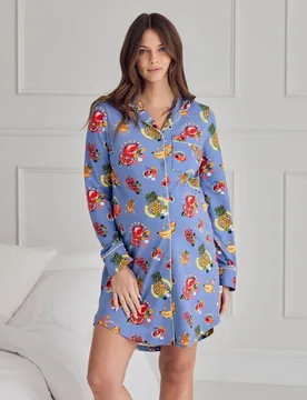 Maternity Jersey Fruit Print Nightshirt Blue female - Chelsea Peers - FashionsVida