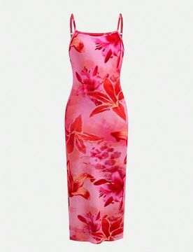 Vestido de tirantes con abertura y estampado floral para vacaciones de verano de niñas preadolescentes