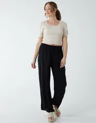 Drawstring Wide Leg Trousers - S/M / BLACK - female