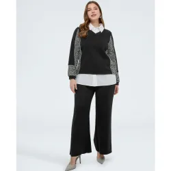 Sudadera de mujer con detalle de camisa mangas con insertos de tejido de punto