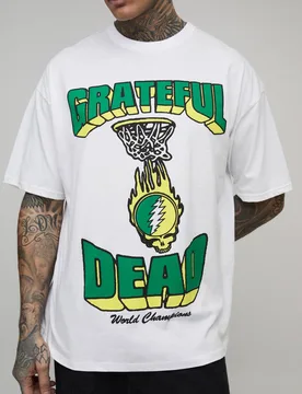 Men's Tall Oversized Grateful Dead License Printed T-Shirt White Size Large White L - boohooMAN - FashionsVida