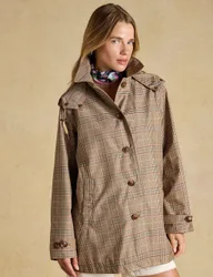 Waterproof Checked Hooded Raincoat Brown Mix female