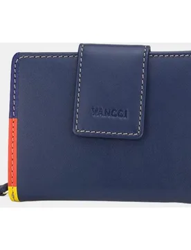 Monedero mediano de mujer en piel azul con vivos de colores - Yancci - FashionsVida