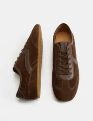 Low Profile Leather Lace Up Trainers Dark Brown male