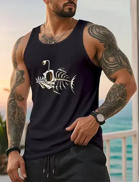 Fashion men's gold fishbone printed T-shirt summer casual round neck short sleeved quick drying comfortable oversized men's vest - Aliexpress - FashionsVida