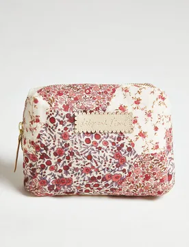 Maya Aster Print Patchwork Cosmetic Bag In Pink - One Size - Lily and Lionel London Limited - FashionsVida