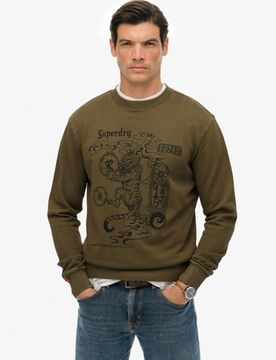 Superdry Herren Baumwolle Grafikdruck Tokyo Narrative Sweatshirt Mit Lockerer Passform, Grün & Schwarz - Größe: XL