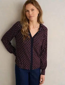 Geometric V-Neck Blouse Blue Mix female - Hobbs - FashionsVida