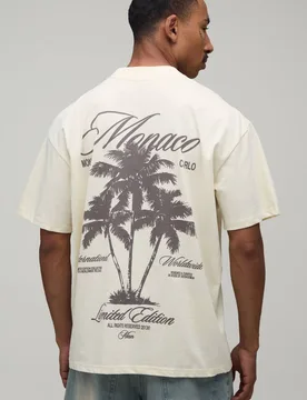Herren Übergroßes Monaco-Palmen-Print-Hemd Ecru Größe Small - boohooMAN - FashionsVida