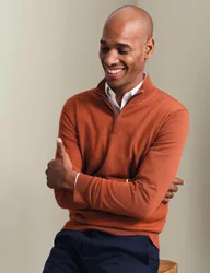 Pure Merino Wool Half Zip Jumper Orange male