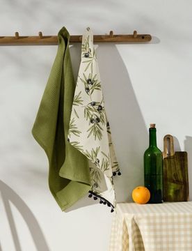 Set di strofinacci da cucina con motivo di rami di ulivo 2 pack - verde