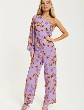 Women's Purple Floral Asymmetrical Jumpsuit Size: 18 - Purple - Size: 18 - Liquorish - FashionsVida