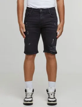 Short - LEONARDO RIPPED SLIM FIT SHORTS-BLACK - 30 bis 36 - für Männer - Größe 30 - schwarz - Männer - male - 2Y Premium - FashionsVida