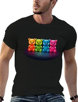 Candyland Cuties - Rainbow Gummy Bears On A Black Background T-Shirt essential t shirt man t shirt heavy cotton T-Shirt - Aliexpress - FashionsVida