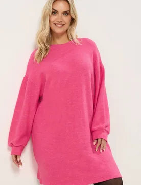 Women's Soft Touch Jumper Dress in Bright Pink Size: 26-28 - Bright Pink - Size: 26-28 - Yours - FashionsVida