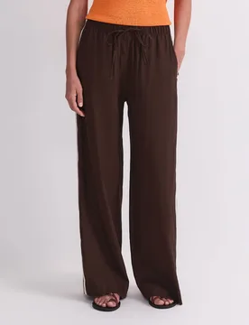 Linen Blend Drawstring Trousers Chocolate female - Sportscraft - FashionsVida