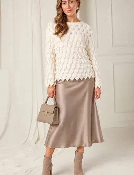 Women's Scallop Textured Knit Jumper in White - White - Size: One Size - LOVE SUNSHINE - FashionsVida
