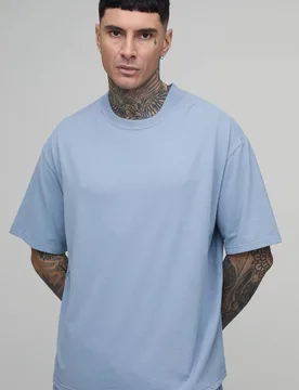 Herren Großes Übergroßes Super Schweres Weiches T-Shirt Dusty Blue Größe XL - boohooMAN - FashionsVida