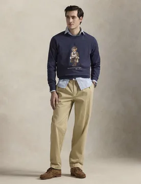 Felpa girocollo Polo blu in cotone con maxi stampa Polo Bear frontale - Ralph Lauren - FashionsVida